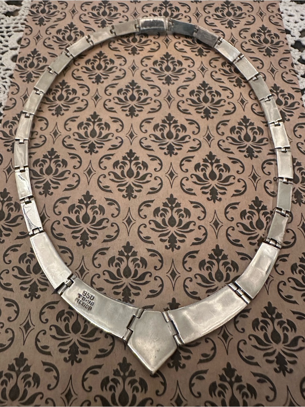 Vintage Taxco TD-98 Mexican 950 Sterling w/Larimar Inlay Necklace - 16.5” ❤️ - Picture 5 of 11